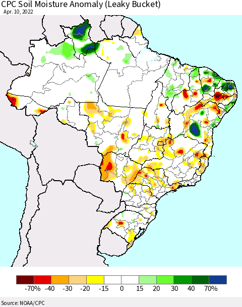 Brazil CPC Soil Moisture Anomaly (Leaky Bucket) Thematic Map For 4/6/2022 - 4/10/2022
