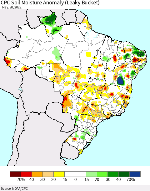 Brazil CPC Soil Moisture Anomaly (Leaky Bucket) Thematic Map For 5/16/2022 - 5/20/2022