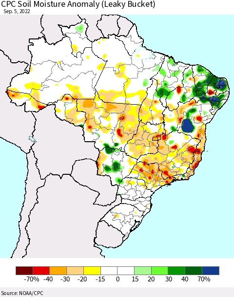 Brazil CPC Soil Moisture Anomaly (Leaky Bucket) Thematic Map For 9/1/2022 - 9/5/2022