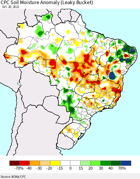 Brazil CPC Soil Moisture Anomaly (Leaky Bucket) Thematic Map For 10/16/2022 - 10/20/2022