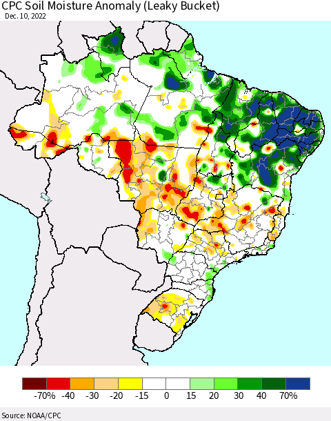 Brazil CPC Soil Moisture Anomaly (Leaky Bucket) Thematic Map For 12/6/2022 - 12/10/2022