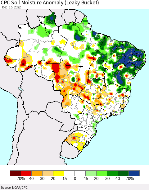 Brazil CPC Soil Moisture Anomaly (Leaky Bucket) Thematic Map For 12/11/2022 - 12/15/2022