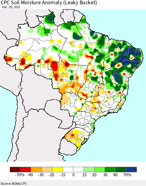 Brazil CPC Soil Moisture Anomaly (Leaky Bucket) Thematic Map For 12/16/2022 - 12/20/2022