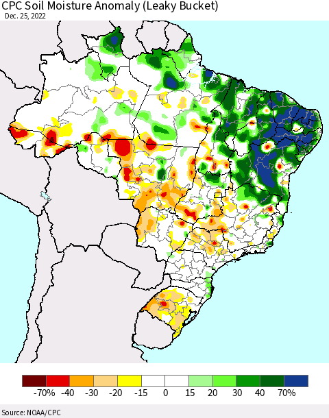 Brazil CPC Soil Moisture Anomaly (Leaky Bucket) Thematic Map For 12/21/2022 - 12/25/2022
