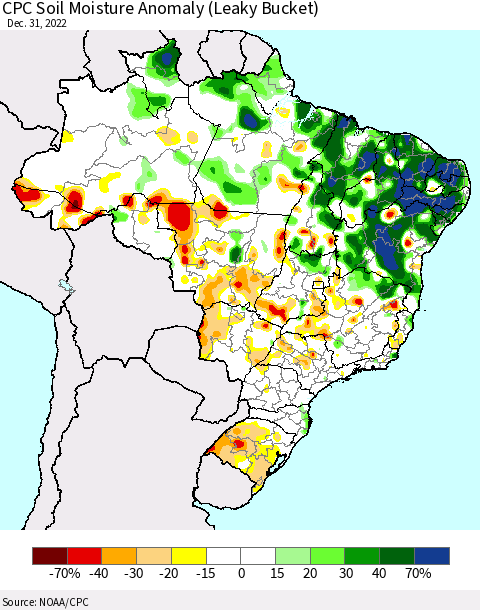 Brazil CPC Soil Moisture Anomaly (Leaky Bucket) Thematic Map For 12/26/2022 - 12/31/2022