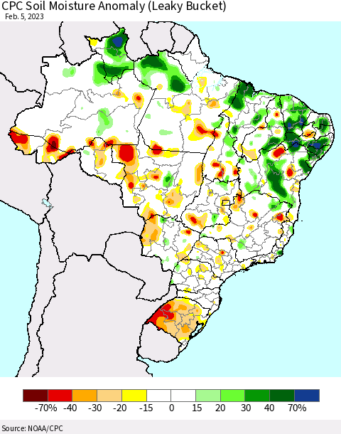 Brazil CPC Soil Moisture Anomaly (Leaky Bucket) Thematic Map For 2/1/2023 - 2/5/2023