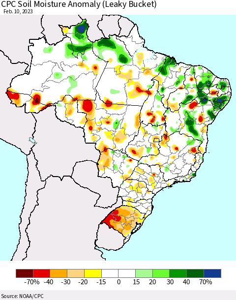 Brazil CPC Soil Moisture Anomaly (Leaky Bucket) Thematic Map For 2/6/2023 - 2/10/2023