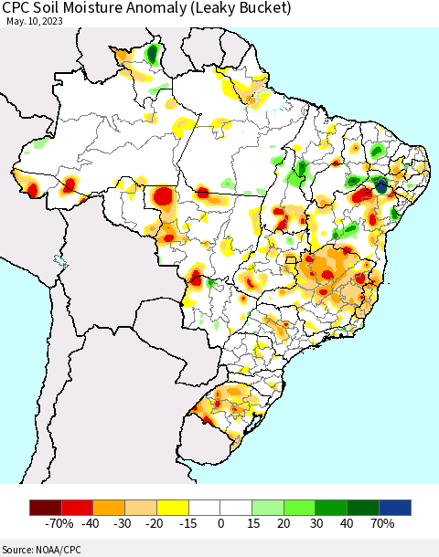 Brazil CPC Soil Moisture Anomaly (Leaky Bucket) Thematic Map For 5/6/2023 - 5/10/2023