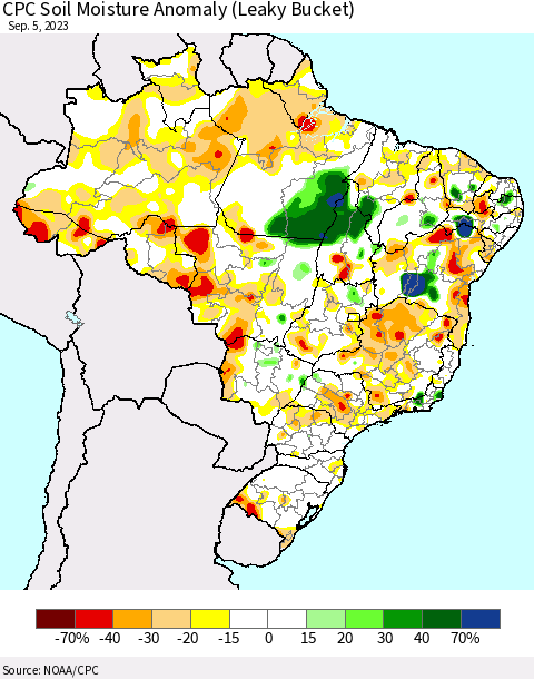Brazil CPC Soil Moisture Anomaly (Leaky Bucket) Thematic Map For 9/1/2023 - 9/5/2023