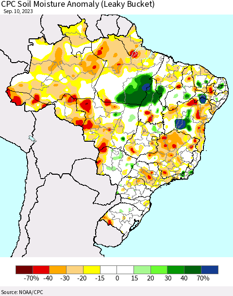Brazil CPC Soil Moisture Anomaly (Leaky Bucket) Thematic Map For 9/6/2023 - 9/10/2023