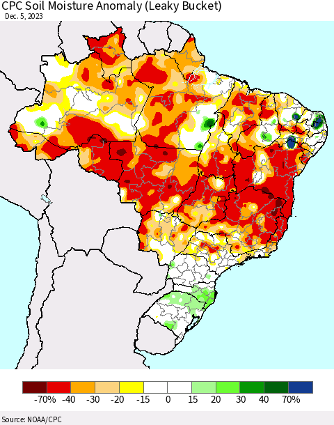 Brazil CPC Soil Moisture Anomaly (Leaky Bucket) Thematic Map For 12/1/2023 - 12/5/2023