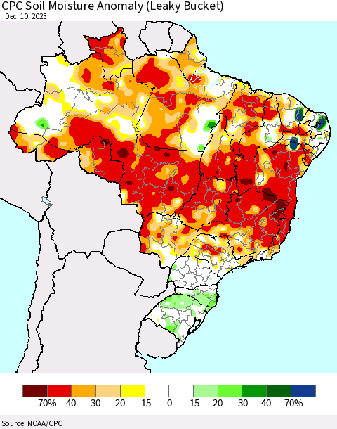 Brazil CPC Soil Moisture Anomaly (Leaky Bucket) Thematic Map For 12/6/2023 - 12/10/2023