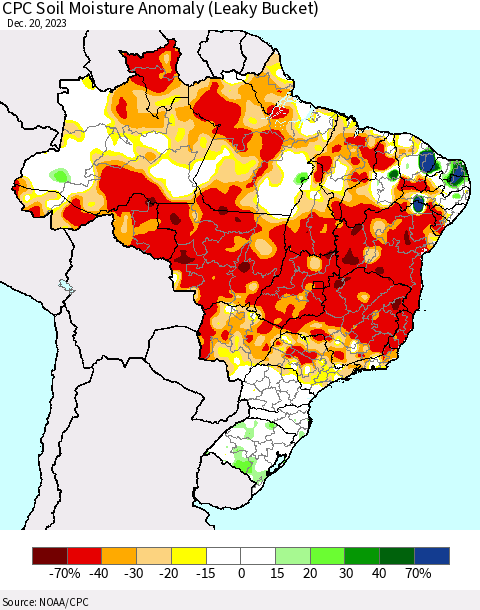Brazil CPC Soil Moisture Anomaly (Leaky Bucket) Thematic Map For 12/16/2023 - 12/20/2023