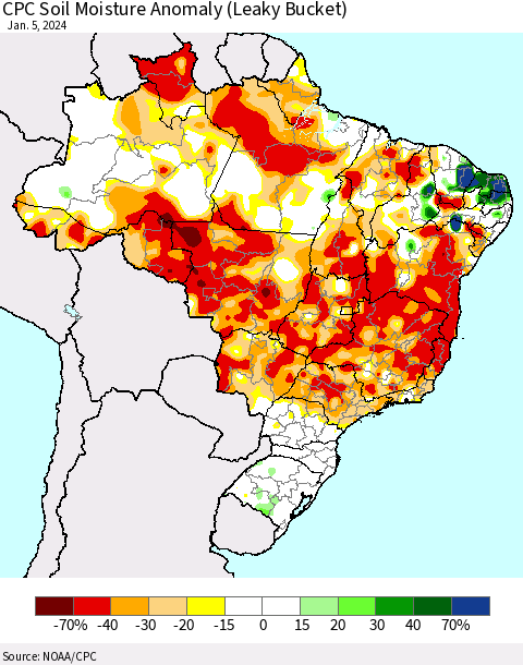 Brazil CPC Soil Moisture Anomaly (Leaky Bucket) Thematic Map For 1/1/2024 - 1/5/2024