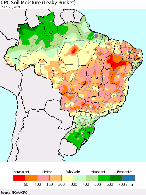 Brazil CPC Soil Moisture (Leaky Bucket) Thematic Map For 9/16/2021 - 9/20/2021