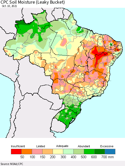 Brazil CPC Soil Moisture (Leaky Bucket) Thematic Map For 10/6/2021 - 10/10/2021