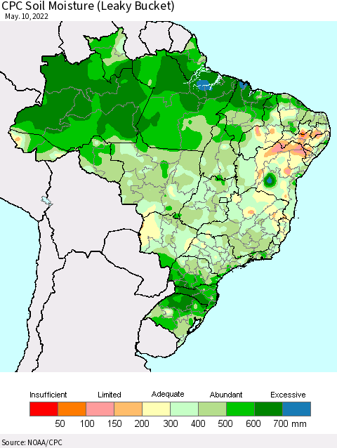 Brazil CPC Soil Moisture (Leaky Bucket) Thematic Map For 5/6/2022 - 5/10/2022