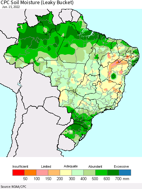 Brazil CPC Soil Moisture (Leaky Bucket) Thematic Map For 6/11/2022 - 6/15/2022