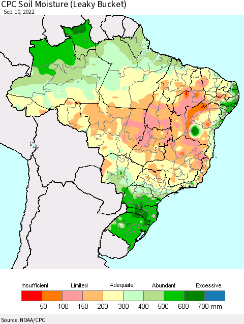 Brazil CPC Soil Moisture (Leaky Bucket) Thematic Map For 9/6/2022 - 9/10/2022