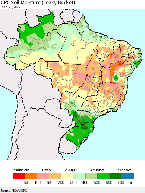 Brazil CPC Soil Moisture (Leaky Bucket) Thematic Map For 9/21/2022 - 9/25/2022