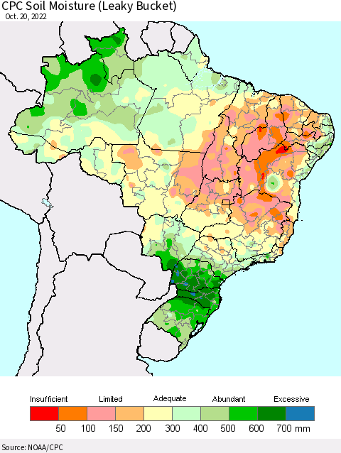 Brazil CPC Soil Moisture (Leaky Bucket) Thematic Map For 10/16/2022 - 10/20/2022