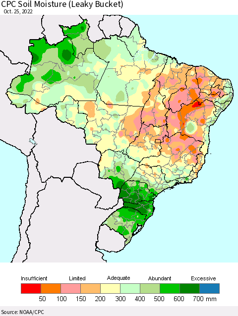 Brazil CPC Soil Moisture (Leaky Bucket) Thematic Map For 10/21/2022 - 10/25/2022
