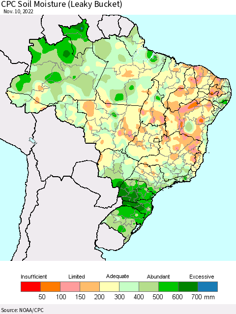 Brazil CPC Soil Moisture (Leaky Bucket) Thematic Map For 11/6/2022 - 11/10/2022