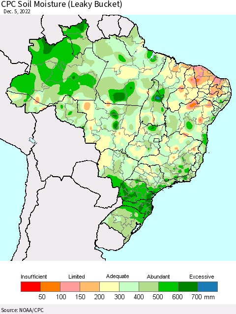 Brazil CPC Soil Moisture (Leaky Bucket) Thematic Map For 12/1/2022 - 12/5/2022
