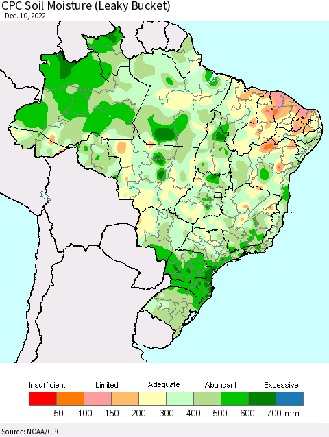 Brazil CPC Soil Moisture (Leaky Bucket) Thematic Map For 12/6/2022 - 12/10/2022