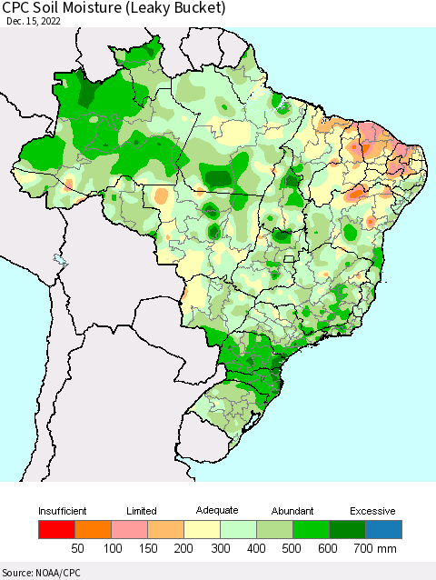 Brazil CPC Soil Moisture (Leaky Bucket) Thematic Map For 12/11/2022 - 12/15/2022