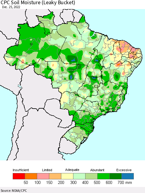 Brazil CPC Soil Moisture (Leaky Bucket) Thematic Map For 12/21/2022 - 12/25/2022
