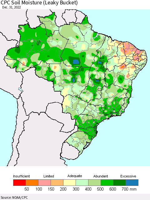 Brazil CPC Soil Moisture (Leaky Bucket) Thematic Map For 12/26/2022 - 12/31/2022