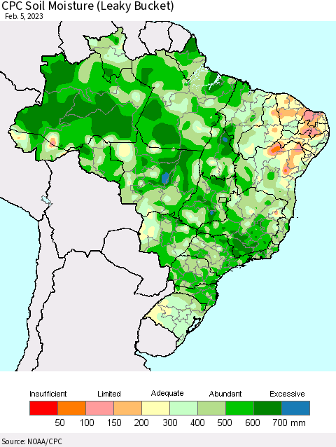 Brazil CPC Soil Moisture (Leaky Bucket) Thematic Map For 2/1/2023 - 2/5/2023