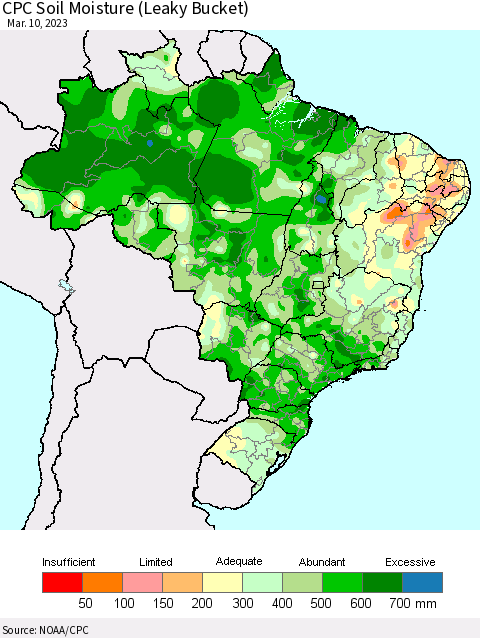 Brazil CPC Soil Moisture (Leaky Bucket) Thematic Map For 3/6/2023 - 3/10/2023