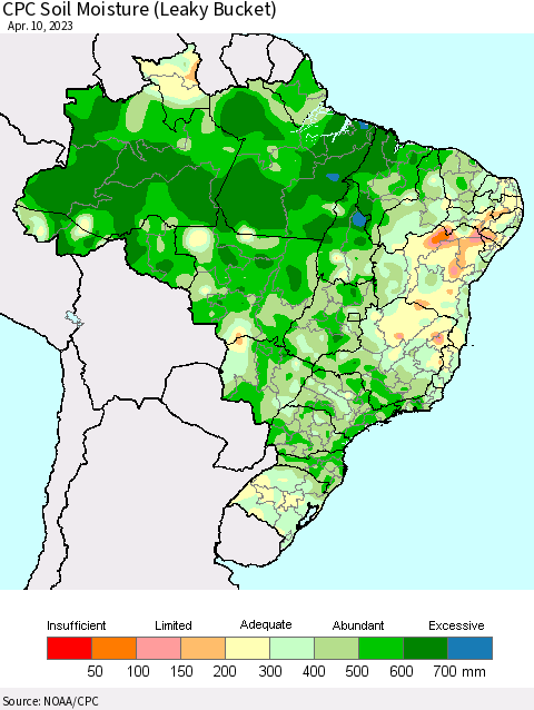 Brazil CPC Soil Moisture (Leaky Bucket) Thematic Map For 4/6/2023 - 4/10/2023