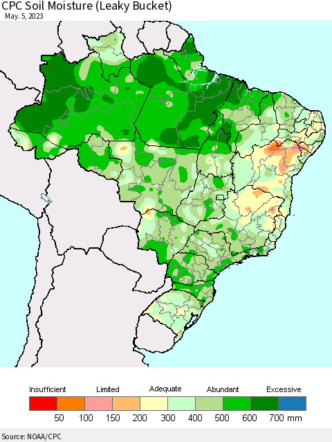 Brazil CPC Soil Moisture (Leaky Bucket) Thematic Map For 5/1/2023 - 5/5/2023