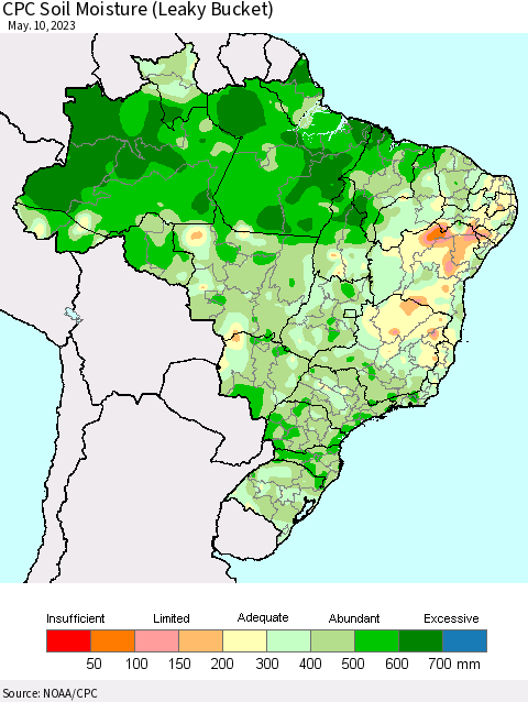 Brazil CPC Soil Moisture (Leaky Bucket) Thematic Map For 5/6/2023 - 5/10/2023