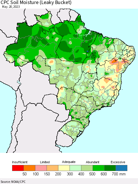 Brazil CPC Soil Moisture (Leaky Bucket) Thematic Map For 5/16/2023 - 5/20/2023