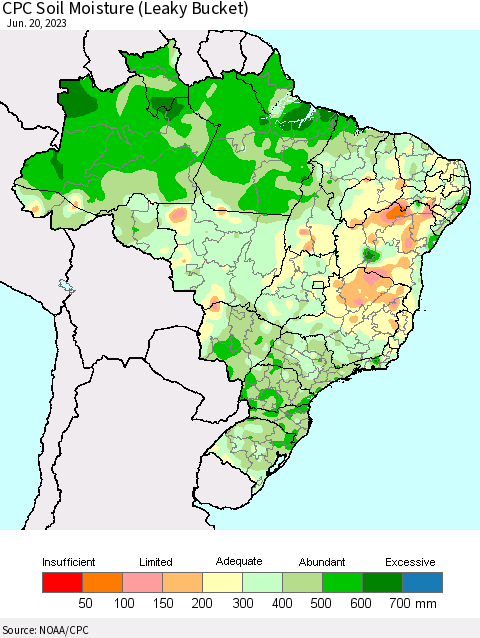 Brazil CPC Soil Moisture (Leaky Bucket) Thematic Map For 6/16/2023 - 6/20/2023