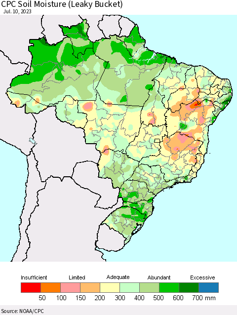 Brazil CPC Soil Moisture (Leaky Bucket) Thematic Map For 7/6/2023 - 7/10/2023