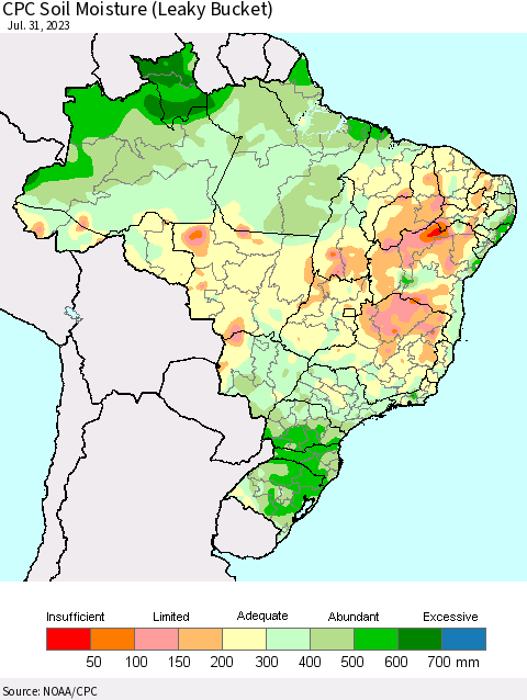 Brazil CPC Soil Moisture (Leaky Bucket) Thematic Map For 7/26/2023 - 7/31/2023