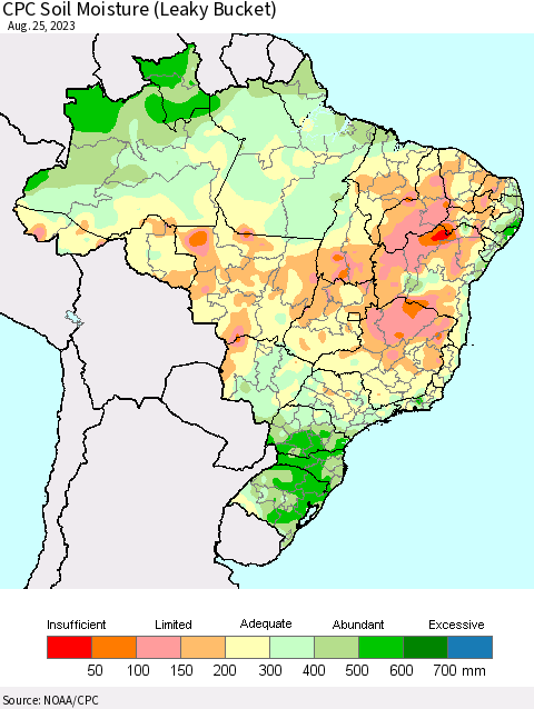 Brazil CPC Soil Moisture (Leaky Bucket) Thematic Map For 8/21/2023 - 8/25/2023
