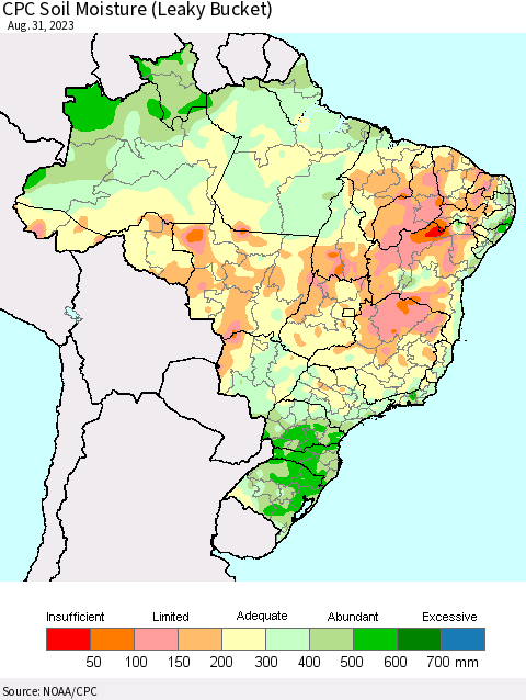 Brazil CPC Soil Moisture (Leaky Bucket) Thematic Map For 8/26/2023 - 8/31/2023