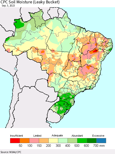 Brazil CPC Soil Moisture (Leaky Bucket) Thematic Map For 9/1/2023 - 9/5/2023