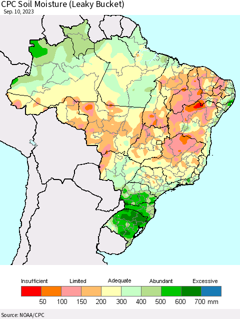 Brazil CPC Soil Moisture (Leaky Bucket) Thematic Map For 9/6/2023 - 9/10/2023