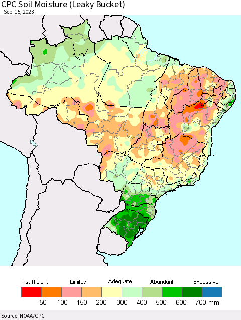 Brazil CPC Soil Moisture (Leaky Bucket) Thematic Map For 9/11/2023 - 9/15/2023