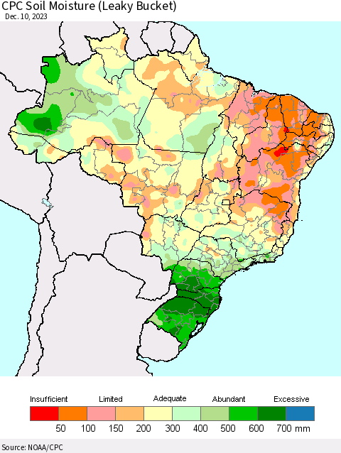 Brazil CPC Soil Moisture (Leaky Bucket) Thematic Map For 12/6/2023 - 12/10/2023