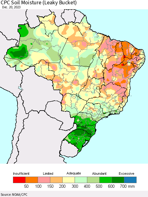 Brazil CPC Soil Moisture (Leaky Bucket) Thematic Map For 12/16/2023 - 12/20/2023