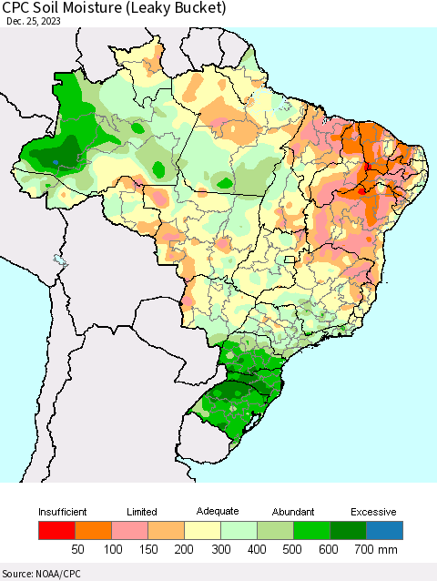 Brazil CPC Soil Moisture (Leaky Bucket) Thematic Map For 12/21/2023 - 12/25/2023