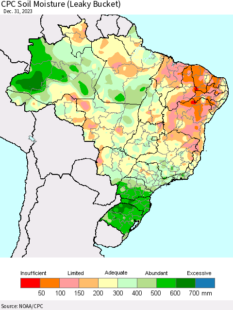 Brazil CPC Soil Moisture (Leaky Bucket) Thematic Map For 12/26/2023 - 12/31/2023